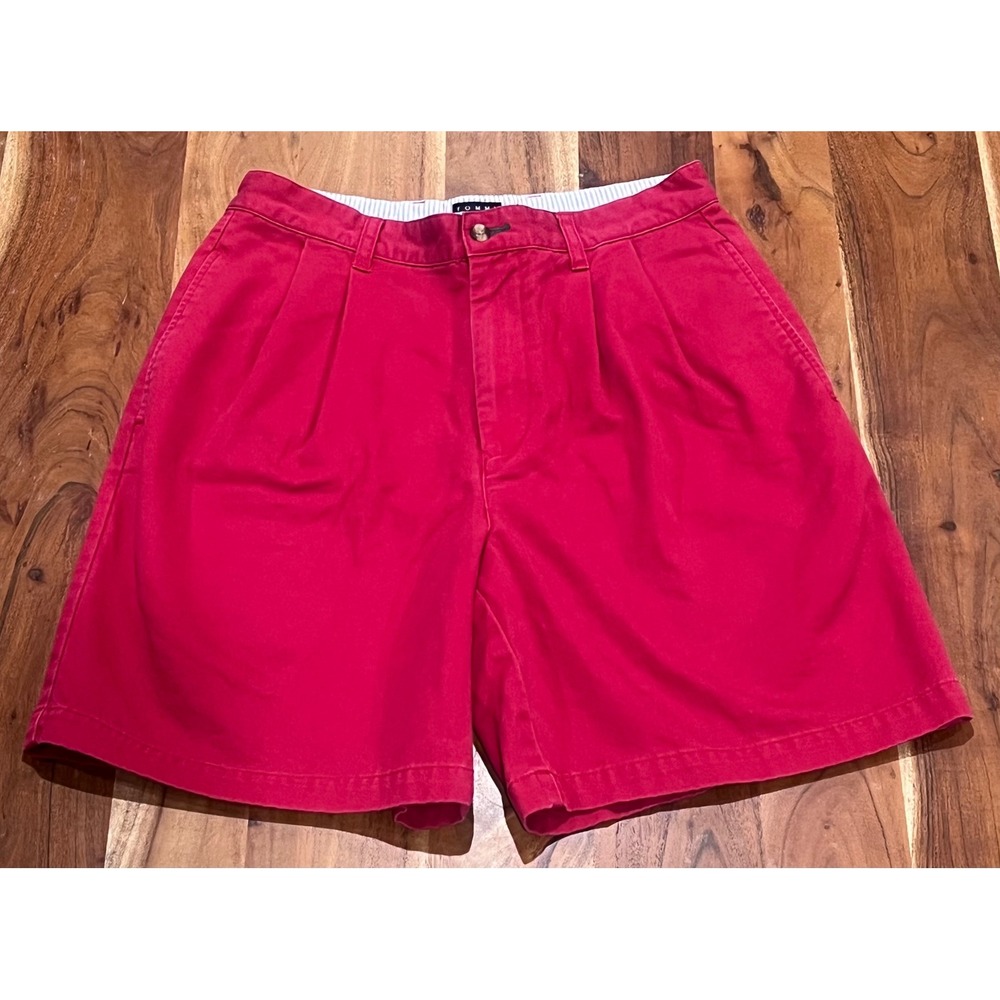 Tommy Hilfiger Mens Red Pleated Chino Shorts Size 31 Cotton Twill Preppy Golf